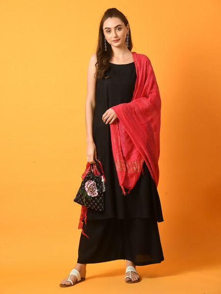 Myshka Women's Black Solid Anarkali Party Kurta Set With Dupatta - Distacart