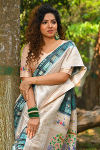 Thumbnail for Aastha Fashion Teal Woven Cotton Blend Saree with Blouse - Distacart