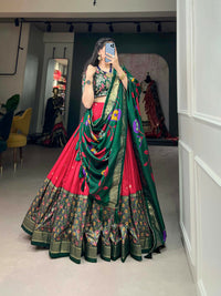 Thumbnail for Vastranavya Stunning Look Tussar Silk Printed With Foil Work Indian Lehenga Choli - Red