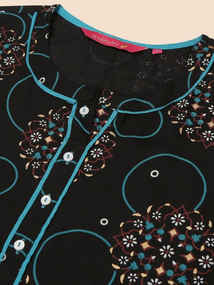 Anubhutee Black & Blue Printed Straight Kurti - Distacart