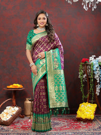 Thumbnail for Vastranavya Purple Soft Patola Silk With Meenakari Weaving Motifs And Rich Zari Weaving Pallu Saree With Matching Blouse Fabric - Distacart