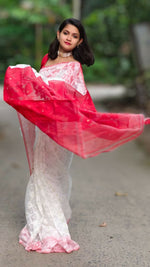 Thumbnail for Exclusive Collection White Red White Red Jamdani Saree