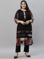 Thumbnail for Sztori Plus Size Printed Neck Round Neck Straight Kurta - Distacart