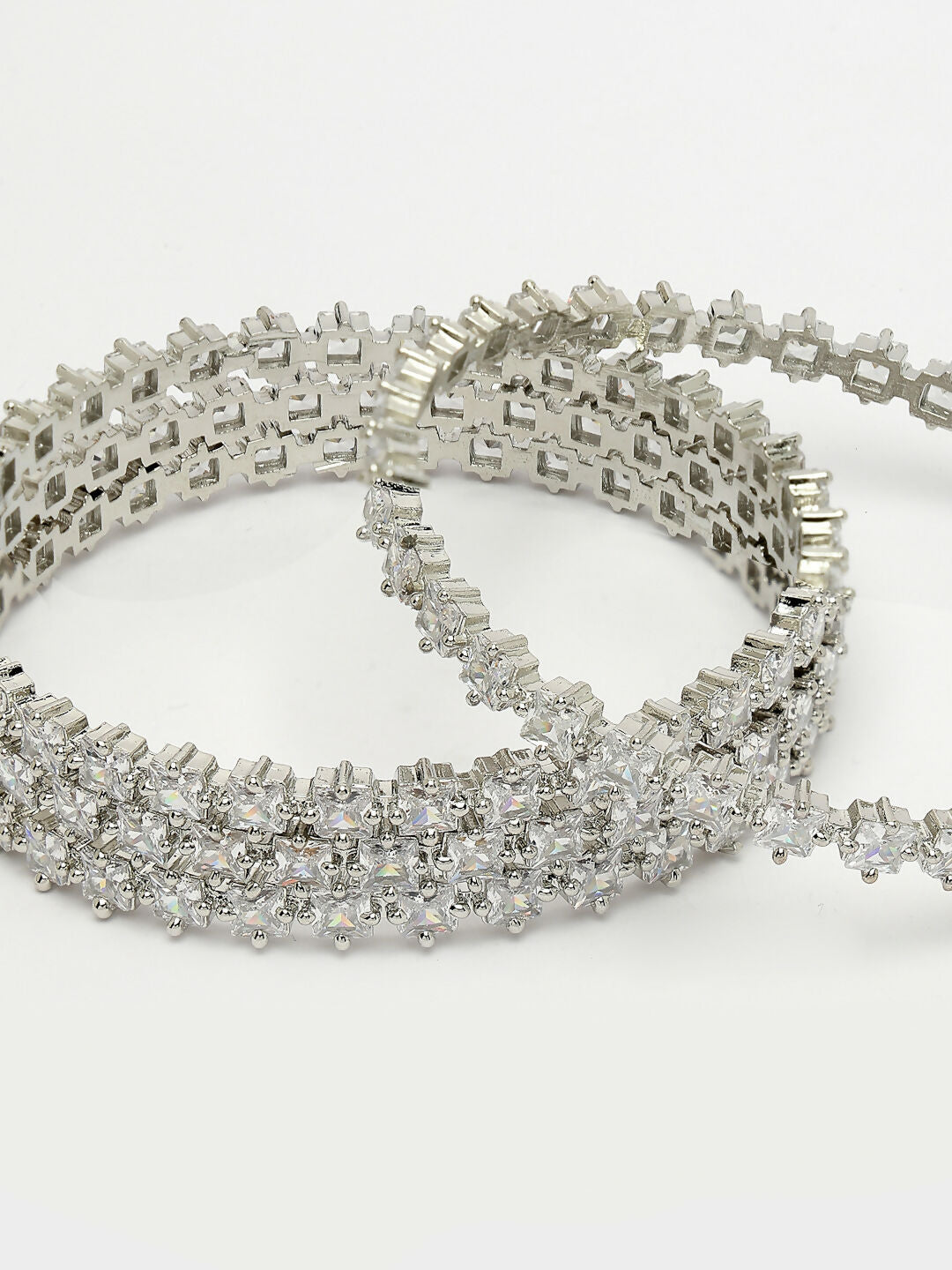 NVR Women's Set of 4 Silver-Plated CZ Stone-Studded Handcrafted Bangles
