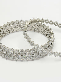 Thumbnail for NVR Women's Set of 4 Silver-Plated CZ Stone-Studded Handcrafted Bangles