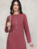 Thumbnail for Vishudh Rust Floral Printed Mandarin Collar Straight Kurta with Trousers - Distacart