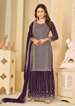 Thumbnail for Mesmeric Purple Faux Georgette Palazzo Suit with Embroidery - Emponline - Distacart