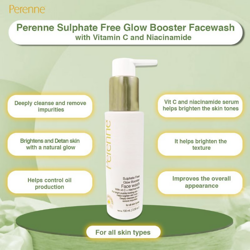 Perenne Sulphate Free Glow Booster Facewash With Vitamin C And Niacinamide - Distacart