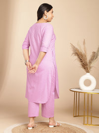 Thumbnail for Janasya Straight Jacquard Lavender Self Design Round Neck Co-Ords