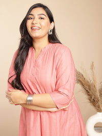 Thumbnail for Janasya Straight Jacquard Pink Self Design Band Collar Co-Ords