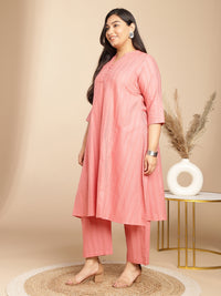Thumbnail for Janasya Straight Jacquard Pink Self Design Band Collar Co-Ords