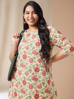 Thumbnail for Janasya A-Line Cambric Off White Floral Round Neck Co-Ords - Distacart