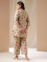 Thumbnail for Janasya A-Line Cambric Off White Floral Round Neck Co-Ords - Distacart