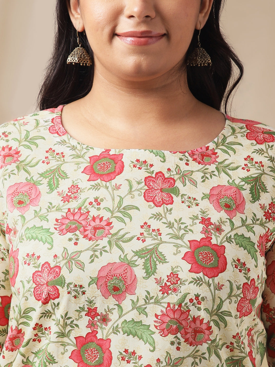 Janasya A-Line Cambric Off White Floral Round Neck Co-Ords - Distacart