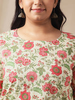 Thumbnail for Janasya A-Line Cambric Off White Floral Round Neck Co-Ords - Distacart