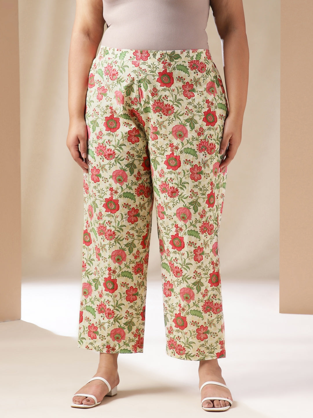 Janasya A-Line Cambric Off White Floral Round Neck Co-Ords - Distacart