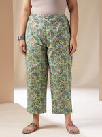 Thumbnail for Janasya Straight Cambric Sage Ethnic Motifs V-Neck Co-Ords - Distacart