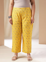 Thumbnail for Janasya Regular Cambric Mustard Geometric Band Collar Co-Ords - Distacart