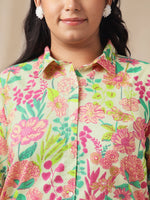Thumbnail for Janasya Regular Cambric Beige Floral Collar Co-Ords - Distacart