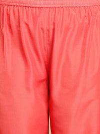 Thumbnail for Janasya Angrakha Muslin Peach Solid V-Neck Kurta & Bottom