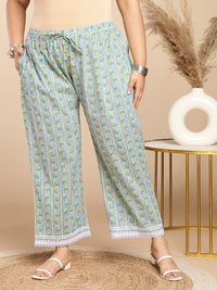 Thumbnail for Janasya Regular Cotton Cambric Light Blue Floral Notch Neck Kurta Set