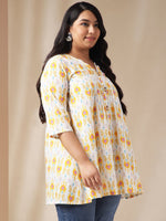 Thumbnail for Janasya Pleated Cambric Off White Ikkat Notch Neck Tunic - Distacart