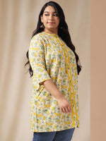 Thumbnail for Janasya A-Line Cambric Off White Floral Band Collar Tunic - Distacart