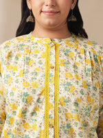 Thumbnail for Janasya A-Line Cambric Off White Floral Band Collar Tunic - Distacart