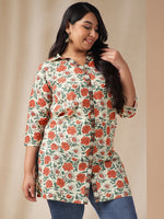 Thumbnail for Janasya Regular Cambric Cream Floral Shirt Collar Tunic - Distacart
