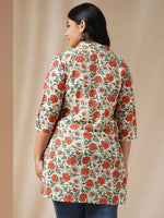 Thumbnail for Janasya Regular Cambric Cream Floral Shirt Collar Tunic - Distacart
