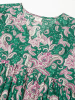 Thumbnail for Janasya Dark Cotton Floral Tiered Dress