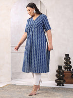 Thumbnail for Janasya Dark Cotton Geometric Straight Kurta