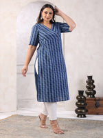 Thumbnail for Janasya Dark Cotton Geometric Straight Kurta
