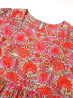 Thumbnail for Janasya Bright Cotton Floral Flared Dress