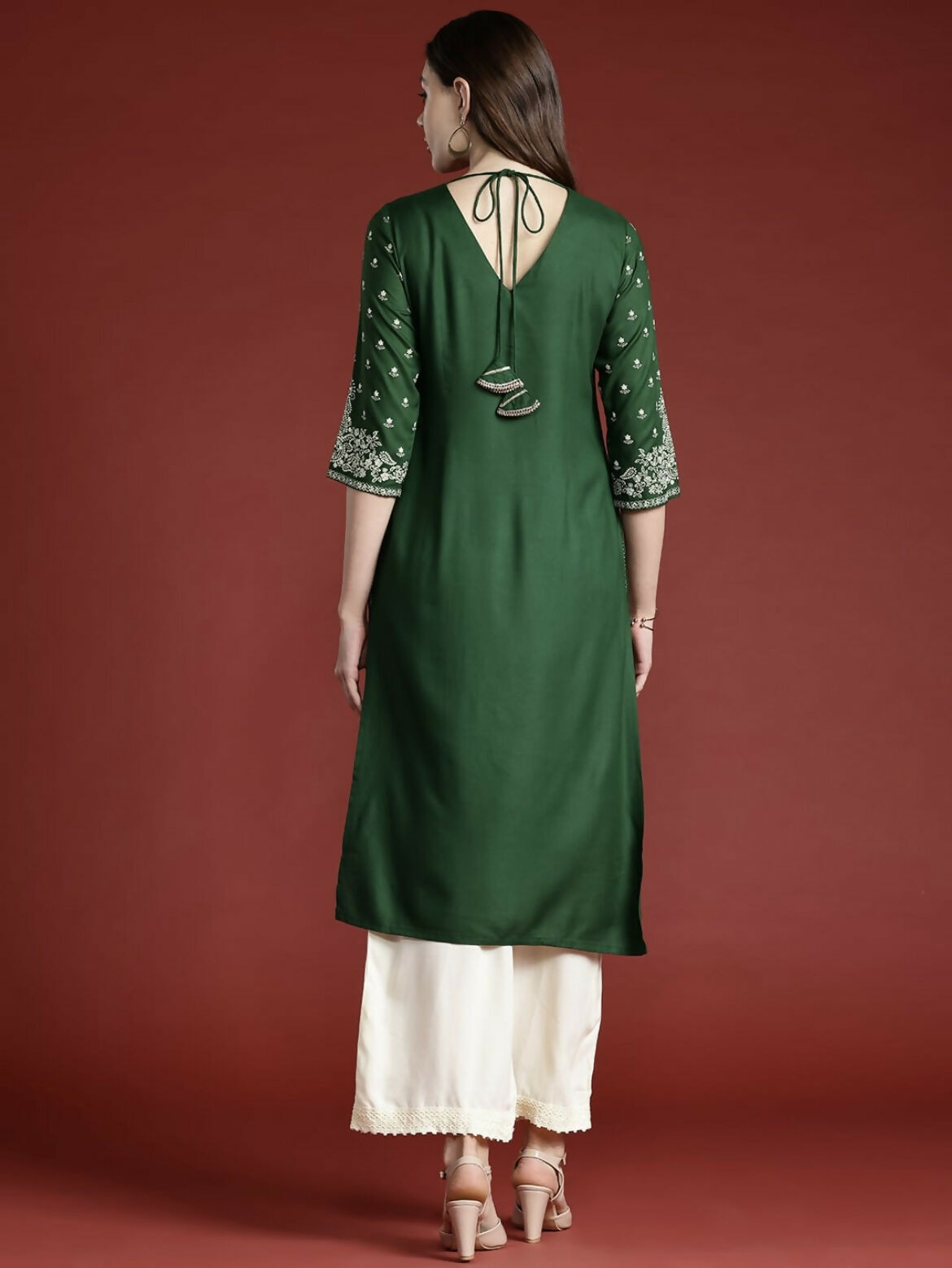 Cheera Women Stylish Hand Block Printed Cotton Blend Flared Kurta - Green - Distacart