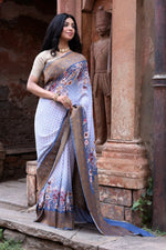 Thumbnail for Joban Fashion Dusty Blue Crepe Chiffon Pure Handloom Banarasi Silk Saree