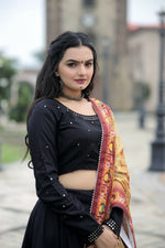 Thumbnail for Vastranavya Navaratri Collection Gotta Patti Work & Blouse With Real Mirror Work Lehenga Choli - Black - Distacart