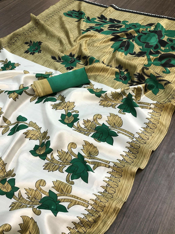 Vamika White Printed Art Silk Saree - Distacart