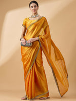 Thumbnail for Mustard Organza Swaroski Diamond Work Saree with Unstitched Blouse - Radha - Distacart