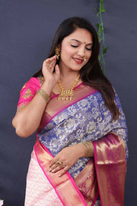 Thumbnail for Aastha Fashion Blue Woven Tissue Silk Saree with Blouse - Distacart