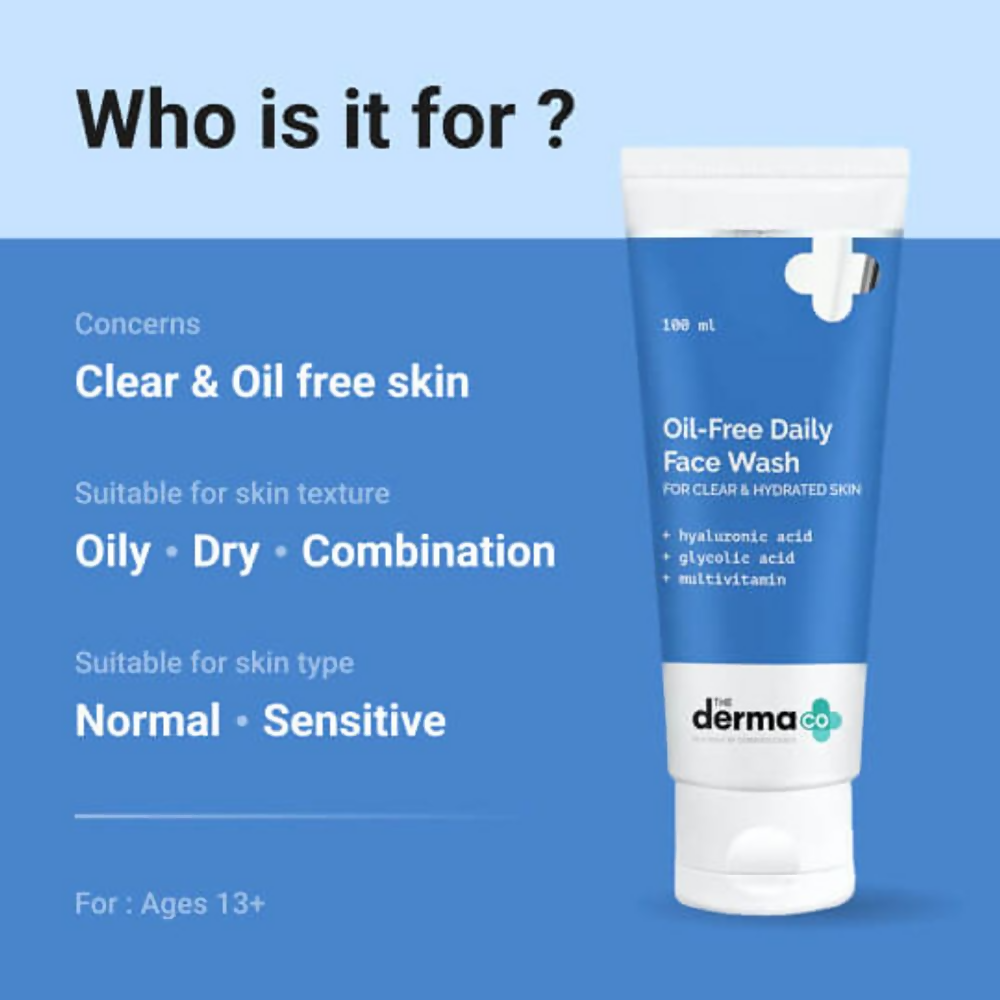 The Derma Co Oil-Free Daily Face Wash With Hyaluronic Acid, Glycolic Acid & Multivitamins For Clear & Hydrated Skin