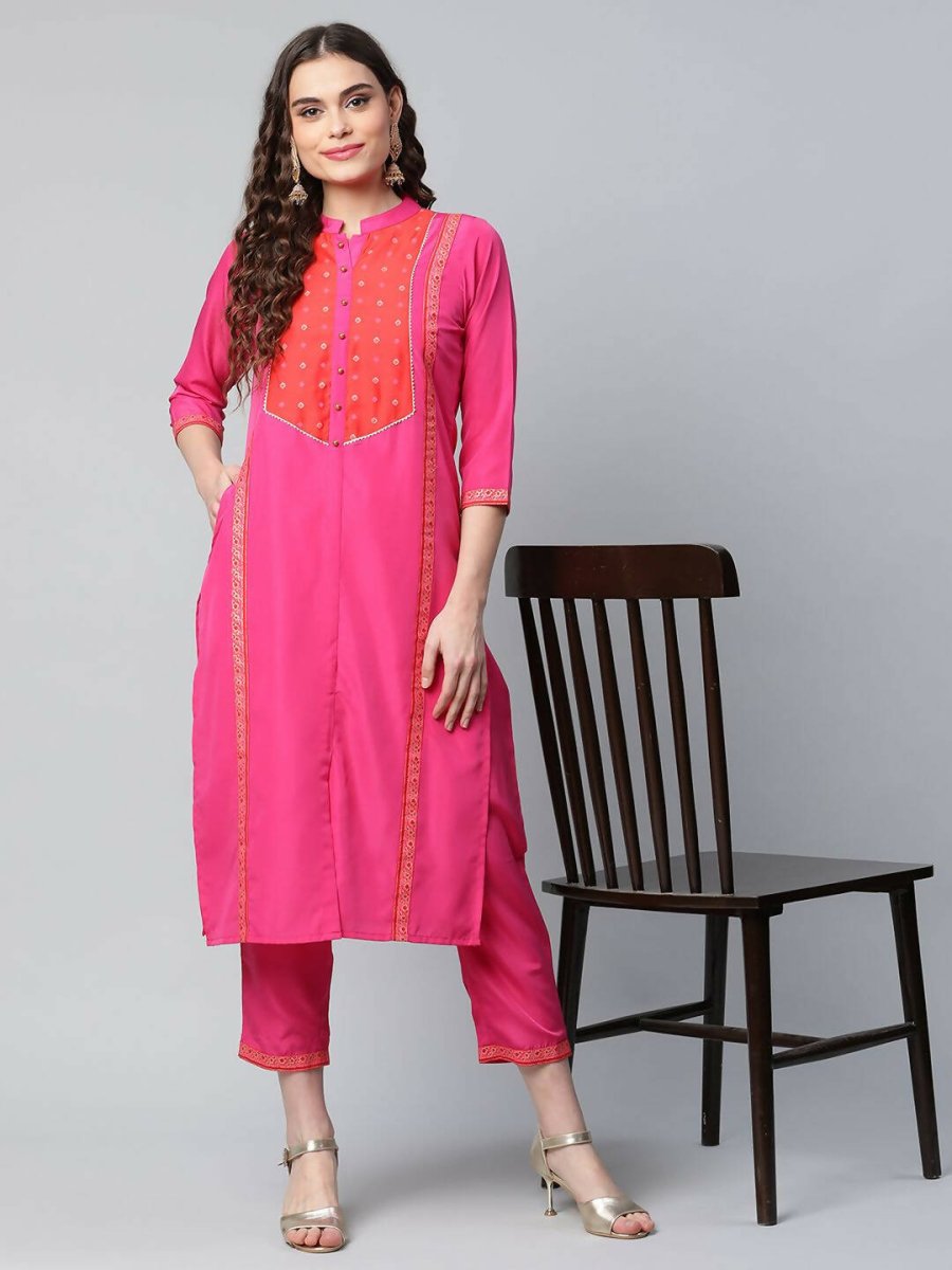 Ahalyaa Womens Pink Crepe Printed Kurta Pant Set - Distacart