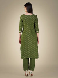 Thumbnail for Aastha Fashion Women's Mehendi Cotton Magic Slub Embroidery & Sequence Work Kurta with Trouser & Dupatta - Distacart
