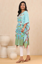 Thumbnail for Juniper Sky Blue Floral Printed Calf-Length Rayon Kaftan. - Distacart