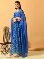 Thumbnail for Myshka Women's Blue Festive Flared Anarkali Kurta With Dupatta sets - Distacart
