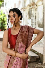 Thumbnail for Joban Fashion Nude Pink Crepe Chiffon Pure Handloom Banarasi Silk Saree