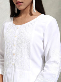 Thumbnail for Vishudh White Floral Embroidered Thread Work Straight Kurta With Palazzos