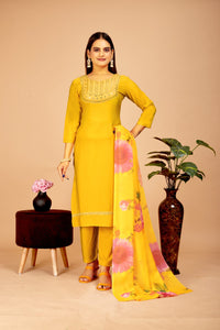 Thumbnail for Women's Embroidered Yellow Kurta Set with Dupatta Set - A2M