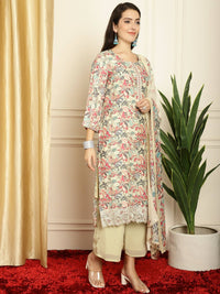 Thumbnail for Aastha Fashion Women's Multicolor Muslin Digital Printed with Embroidered Lace work Kurta with Trouser & Dupatta - Distacart