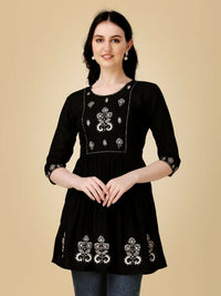 Thumbnail for Jyoti Fashion Women's Black Viscose Rayon Embroidered Casual Top - Distacart